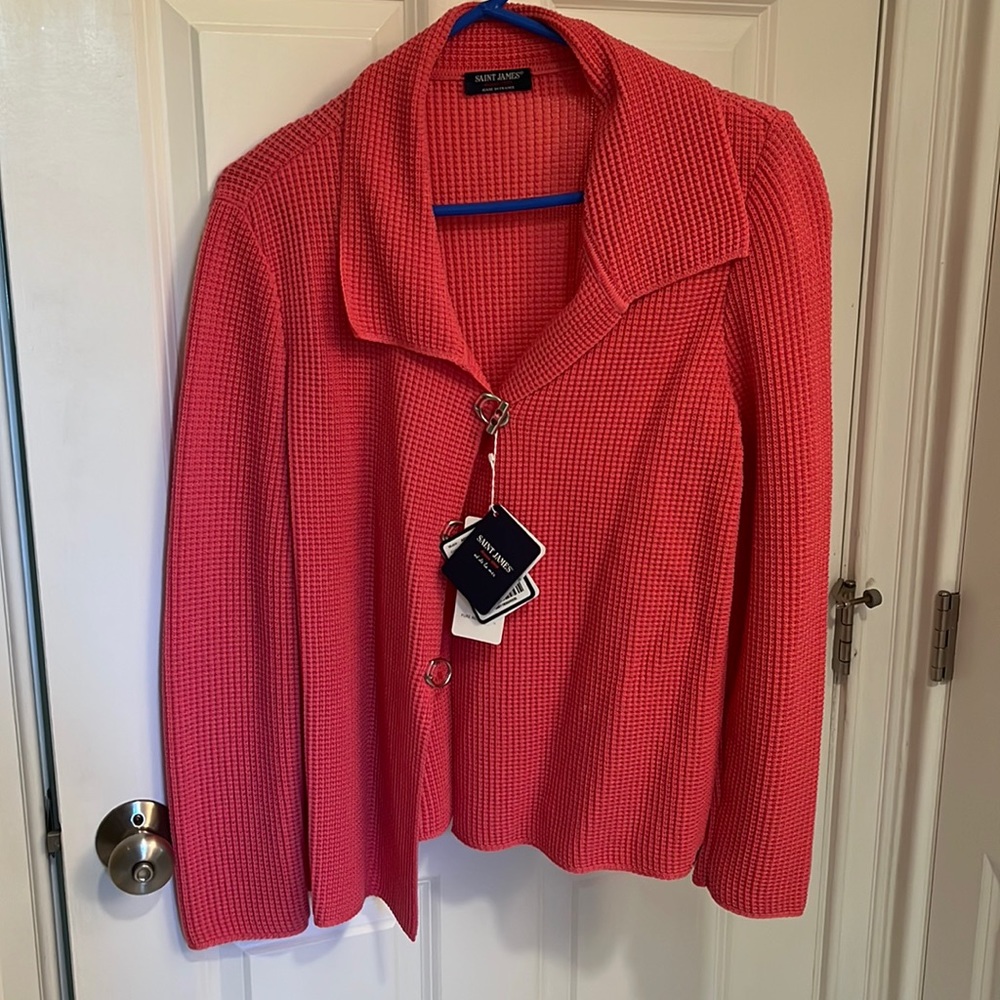 Saint James pink merino wool sweater jacket. Never worn. Still original tags.